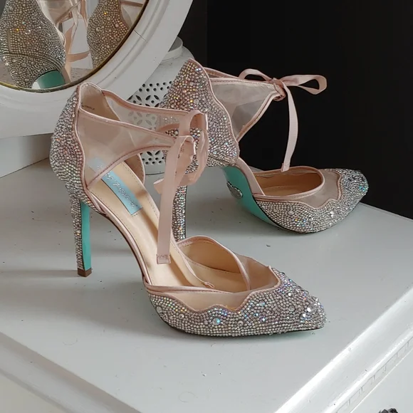 Blue by Betsey Johnson Pink and Silver Rhinestone Heels - Picture 2 of 6
